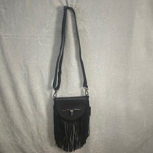 IDYLLWIND Longhorn Black Fringe Crossbody Bag